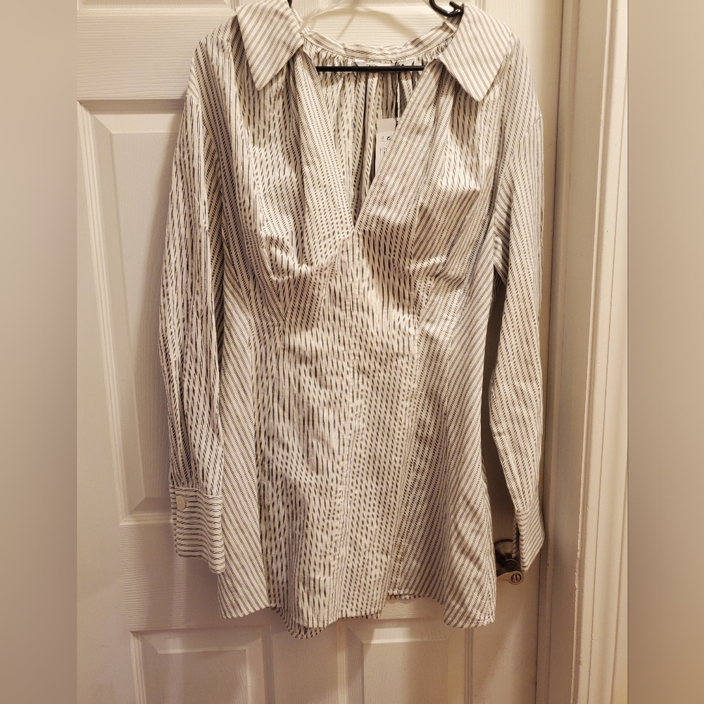 Zara NWT Cream and Navy pinstriped short dress